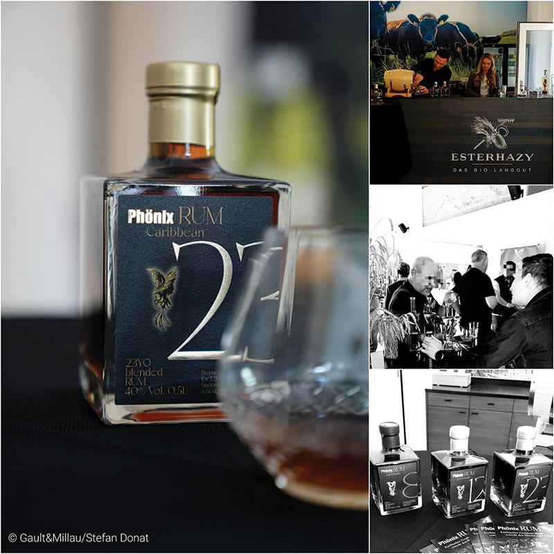 Phönix Rum Caribbean 23 mit Glas auf dem Event Landpartie von Gault&Millau